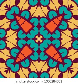 Portuguese tile pattern vector with geometrical abstract motifs. Portugal azulejo, mexican talavera, spanish, italian majolica or moroccan ceramic texture for house bathroom wall or kitchen flooring.