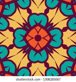 Portuguese tile pattern vector with geometrical abstract motifs. Portugal azulejo, mexican talavera, spanish, italian majolica or moroccan ceramic texture for house bathroom wall or kitchen flooring.