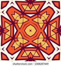 Portuguese tile pattern vector with geometrical abstract motifs. Portugal azulejo, mexican talavera, spanish, italian majolica or moroccan ceramic texture for house bathroom wall or kitchen flooring.