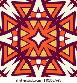 Portuguese tile pattern vector with geometrical abstract motifs. Portugal azulejo, mexican talavera, spanish, italian majolica or moroccan ceramic texture for house bathroom wall or kitchen flooring.