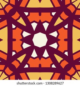 Portuguese tile pattern vector with geometrical abstract motifs. Portugal azulejo, mexican talavera, spanish, italian majolica or moroccan ceramic texture for house bathroom wall or kitchen flooring.