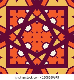 Portuguese tile pattern vector with geometrical abstract motifs. Portugal azulejo, mexican talavera, spanish, italian majolica or moroccan ceramic texture for house bathroom wall or kitchen flooring.