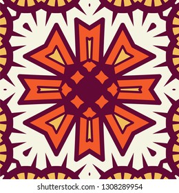 Portuguese tile pattern vector with geometrical abstract motifs. Portugal azulejo, mexican talavera, spanish, italian majolica or moroccan ceramic texture for house bathroom wall or kitchen flooring.