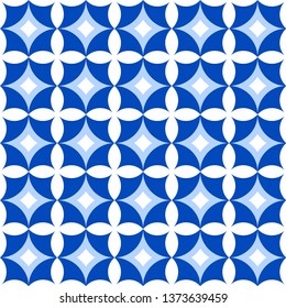 Portuguese tile pattern vector. Portugal azulejo. Traditional ornament. Lisbon seamless indigo blue tile design, Spanish vector background. Floral and abstract shapes, texture 