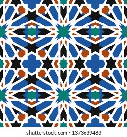 Portuguese tile pattern vector. Portugal azulejo. Traditional ornament. Lisbon seamless indigo blue tile design, Spanish vector background. Floral and abstract shapes, texture 