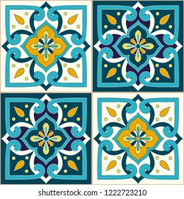 Portuguese Tile Pattern Vector Seamless With Ornaments. Portugal Azulejos, Mexican Talavera, Italian Majolica Or Spanish Ceramic Motifs. Design For Wallpaper, Kitchen Wall Or Bathroom Floor.