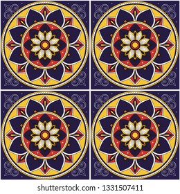 Portuguese tile pattern vector seamless with floral ornament. Portugal azulejos, mexican talavera, spanish, italian sicily majolica or moroccan ceramic. Texture for wallpaper or kitchen floor.