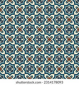 Portuguese tile pattern vector seamless with mosaic arabesque ornaments. Moroccan ceramic, lisbon azulejo, mexican talavera, italian sicily, spanish majolica, turkish, mediterranean texture design.