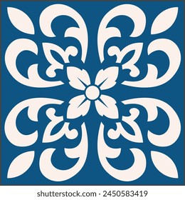 Portuguese tile. Tiles in white and blue. Ceramic Tiles. Hydraulic Portuguese ceramic floral design. 