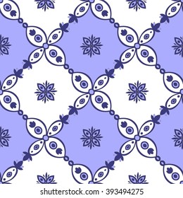 Portuguese tiles azulejos pattern vector seamless. Blue white traditional tiles ornament, tile vector
