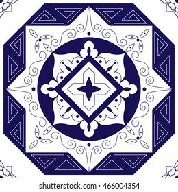 Portuguese tiles azulejos pattern vector seamless. Blue white traditional tile ornament design, vector illustration.