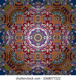 Portuguese tiles in blue, gray and brown colors. Quatrefoil vector pattern. Tangled modern seamless pattern based on traditional patterns.