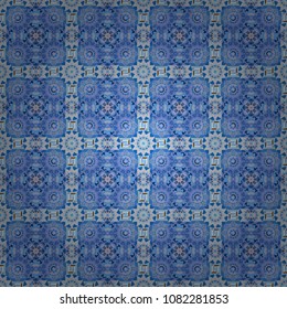 Portuguese tiles in gray, neutral and blue colors. Quatrefoil vector pattern. Tangled modern seamless pattern based on traditional patterns.