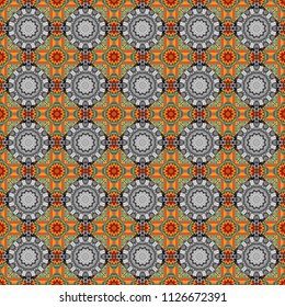 Portuguese tiles in gray, orange and brown colors. Quatrefoil vector pattern. Tangled modern seamless pattern based on traditional patterns.