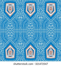 Portuguese tiles, mosaics, ceramics. Seamless pattern traditional style. Ethnic paisley ornament. Design can be used for wallpaper, pattern fills, web page background,surface textures, stock vector
