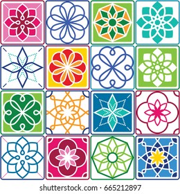Padrão de azulejos portugueses - Azulejo, design geométrico sem costura conjunto colorido
 
