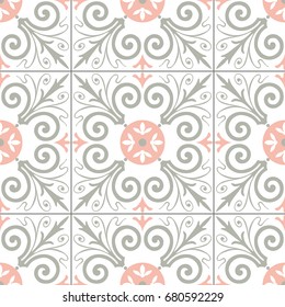 Portuguese tiles pattern. Vintage background. Vector seamless texture. Beautiful colored pattern for design and fashion with decorative elements