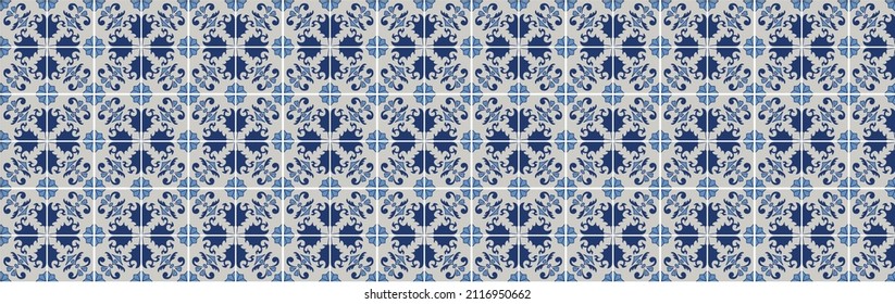 Portuguese tiles pattern wallpapers. Azulejos. Blue and white. Seamless.