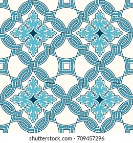 Portuguese tiles, Quatrefoil vector pattern. Tangled modern pattern, based on traditional oriental arabic patterns - arabesque. Seamless vector background. Moroccan, Turkish, Lisbon floor tiles.