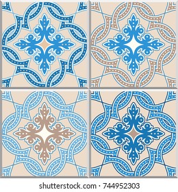 Portuguese tiles, Quatrefoil vector pattern. Tangled modern pattern, based on traditional oriental arabic patterns - arabesque. Seamless vector background. Moroccan, Turkish, Lisbon floor tiles.