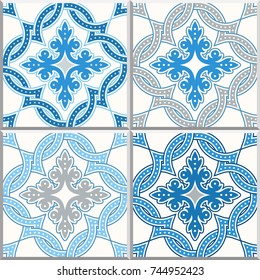 Portuguese tiles, Quatrefoil vector pattern. Tangled modern pattern, based on traditional oriental arabic patterns - arabesque. Seamless vector background. Moroccan, Turkish, Lisbon floor tiles.