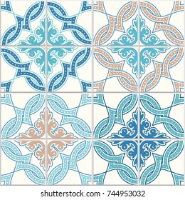 Portuguese tiles, Quatrefoil vector pattern. Tangled modern pattern, based on traditional oriental arabic patterns - arabesque. Seamless vector background. Moroccan, Turkish, Lisbon floor tiles.