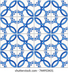 Portuguese tiles, Quatrefoil vector pattern. Tangled modern pattern, based on traditional oriental arabic patterns - arabesque. Seamless vector background. Moroccan, Turkish, Lisbon floor tiles.