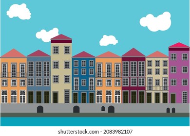 Portuguese traditional colorful facades from Porto vector set
