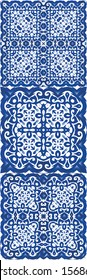 Portuguese vintage azulejo tiles. Bathroom design. Vector seamless pattern poster. antique background for pillows, print, wallpaper, web backdrop, towels, surface texture.