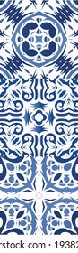 Portuguese vintage azulejo tiles. Collection of vector seamless patterns. Universal design. Blue antique backgrounds for pillows, print, wallpaper, web backdrop, towels, surface texture.