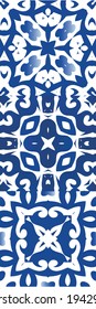 Portuguese vintage azulejo tiles. Collection of vector seamless patterns. Fashionable design. Blue antique backgrounds for pillows, print, wallpaper, web backdrop, towels, surface texture.