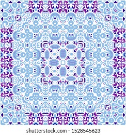 Portuguese vintage azulejo tiles. Geometric design. Vector seamless pattern elements. Blue antique background for pillows, print, wallpaper, web backdrop, towels, surface texture.
