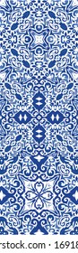 Portuguese vintage azulejo tiles. Hand drawn design. Collection of vector seamless patterns. Blue antique backgrounds for pillows, print, wallpaper, web backdrop, towels, surface texture.