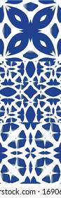 Portuguese vintage azulejo tiles. Kit of vector seamless patterns. Original design. Blue antique backgrounds for pillows, print, wallpaper, web backdrop, towels, surface texture.