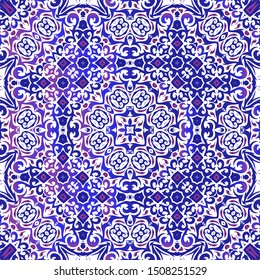 Portuguese vintage azulejo tiles. Kitchen design. Vector seamless pattern elements. Blue antique background for pillows, print, wallpaper, web backdrop, towels, surface texture.