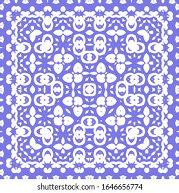 Portuguese vintage azulejo tiles. Kitchen design. Vector seamless pattern elements. Blue antique background for pillows, print, wallpaper, web backdrop, towels, surface texture.