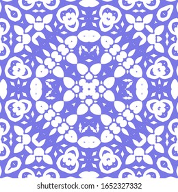 Portuguese vintage azulejo tiles. Kitchen design. Vector seamless pattern elements. Blue antique background for pillows, print, wallpaper, web backdrop, towels, surface texture.