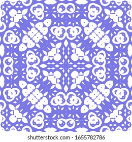 Portuguese vintage azulejo tiles. Kitchen design. Vector seamless pattern elements. Blue antique background for pillows, print, wallpaper, web backdrop, towels, surface texture.