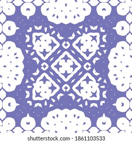 Portuguese vintage azulejo tiles. Kitchen design. Vector seamless pattern elements. Blue antique background for pillows, print, wallpaper, web backdrop, towels, surface texture.
