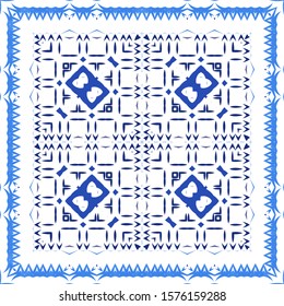 Portuguese vintage azulejo tiles. Set of vector seamless patterns. Creative design. Blue antique backgrounds for pillows, print, wallpaper, web backdrop, towels, surface texture.