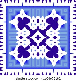 Portuguese vintage azulejo tiles. Set of vector seamless patterns. Creative design. Blue antique backgrounds for pillows, print, wallpaper, web backdrop, towels, surface texture.