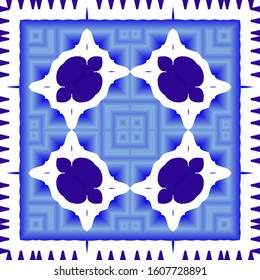 Portuguese vintage azulejo tiles. Set of vector seamless patterns. Creative design. Blue antique backgrounds for pillows, print, wallpaper, web backdrop, towels, surface texture.