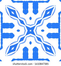 Portuguese vintage azulejo tiles. Set of vector seamless patterns. Creative design. Blue antique backgrounds for pillows, print, wallpaper, web backdrop, towels, surface texture.