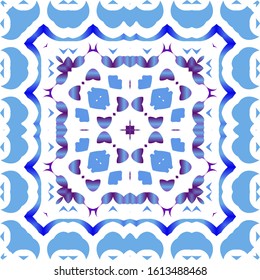 Portuguese vintage azulejo tiles. Set of vector seamless patterns. Creative design. Blue antique backgrounds for pillows, print, wallpaper, web backdrop, towels, surface texture.