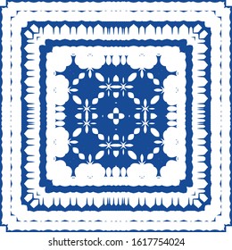 Portuguese vintage azulejo tiles. Set of vector seamless patterns. Creative design. Blue antique backgrounds for pillows, print, wallpaper, web backdrop, towels, surface texture.