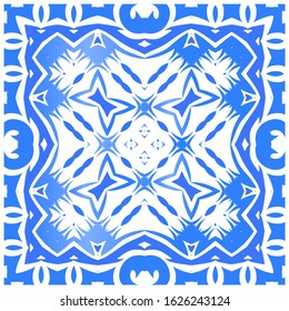 Portuguese vintage azulejo tiles. Set of vector seamless patterns. Creative design. Blue antique backgrounds for pillows, print, wallpaper, web backdrop, towels, surface texture.