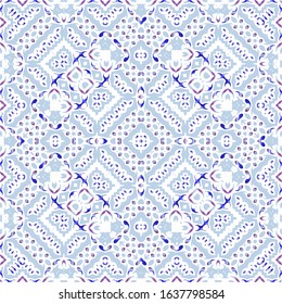 Portuguese vintage azulejo tiles. Set of vector seamless patterns. Creative design. Blue antique backgrounds for pillows, print, wallpaper, web backdrop, towels, surface texture.