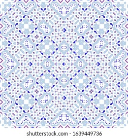 Portuguese vintage azulejo tiles. Set of vector seamless patterns. Creative design. Blue antique backgrounds for pillows, print, wallpaper, web backdrop, towels, surface texture.