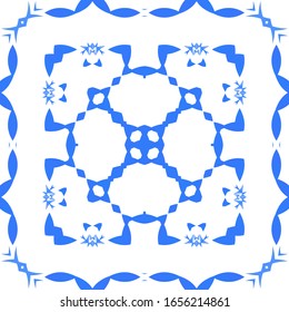 Portuguese vintage azulejo tiles. Set of vector seamless patterns. Creative design. Blue antique backgrounds for pillows, print, wallpaper, web backdrop, towels, surface texture.