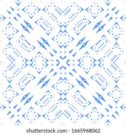 Portuguese vintage azulejo tiles. Set of vector seamless patterns. Creative design. Blue antique backgrounds for pillows, print, wallpaper, web backdrop, towels, surface texture.